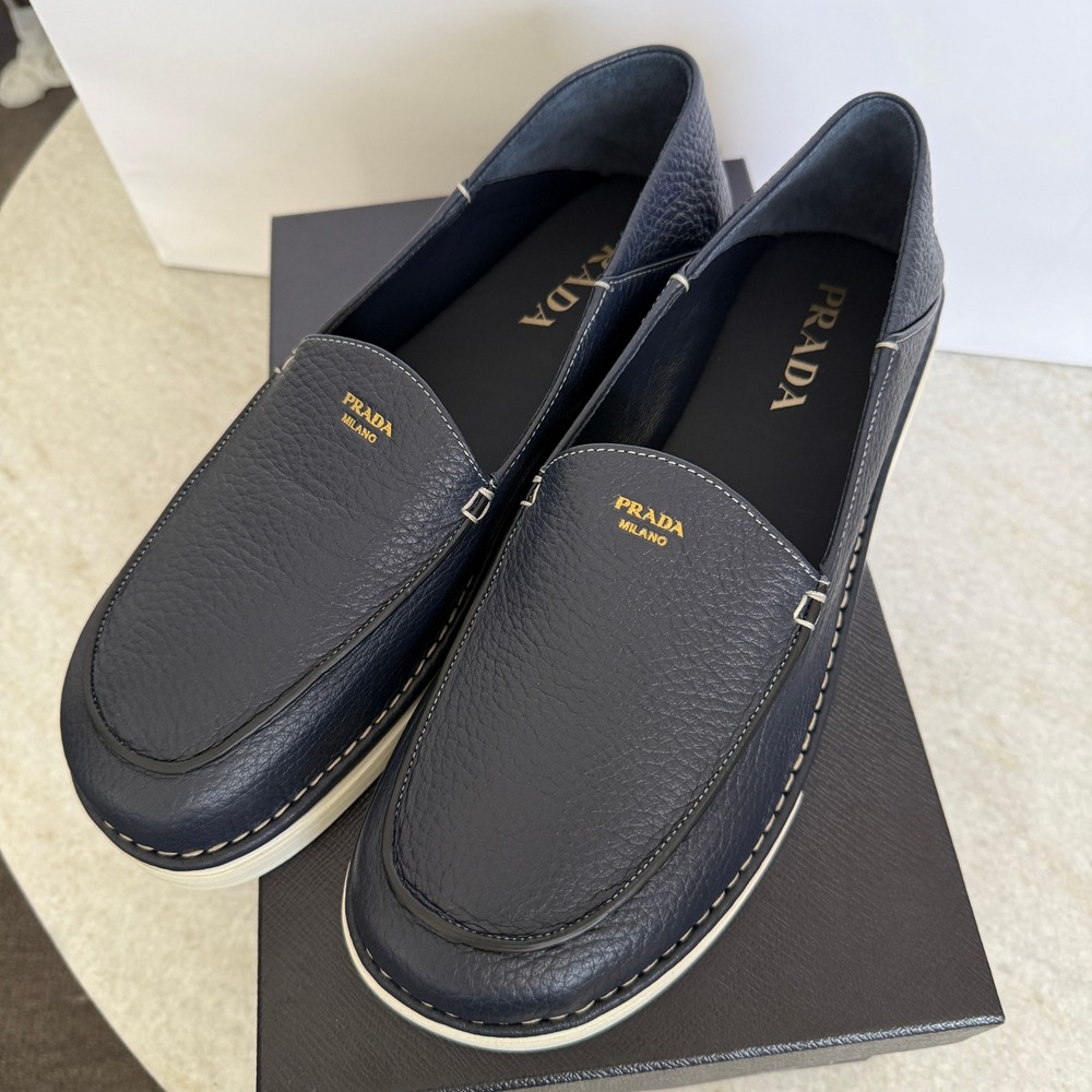 Prada Mens 2DF088 Baltico Blue Cervo Deerskin Leather Loafers UK 10.5
